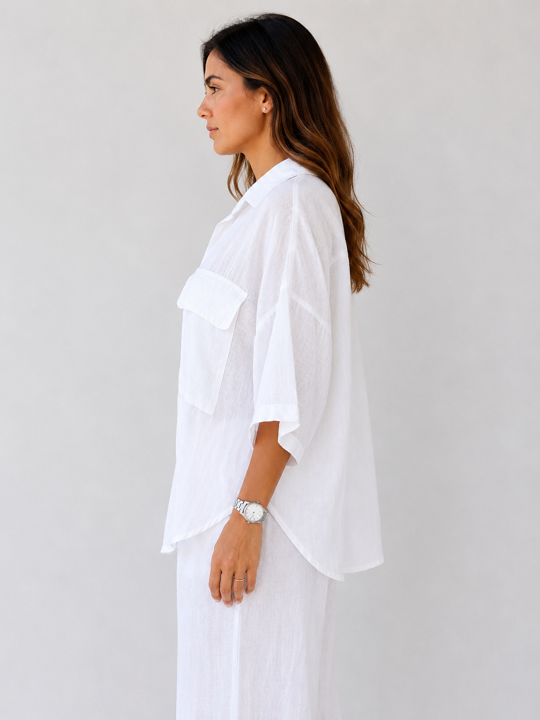 Camicia con tasche in puro lino