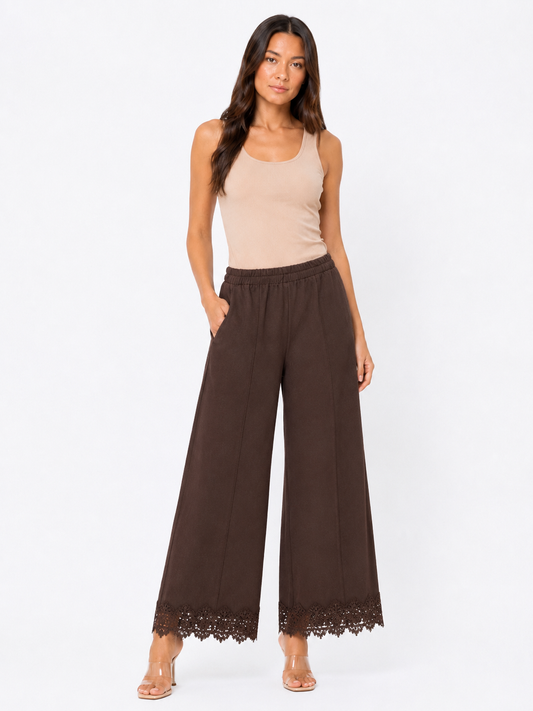 Pantalone cotone con pizzo