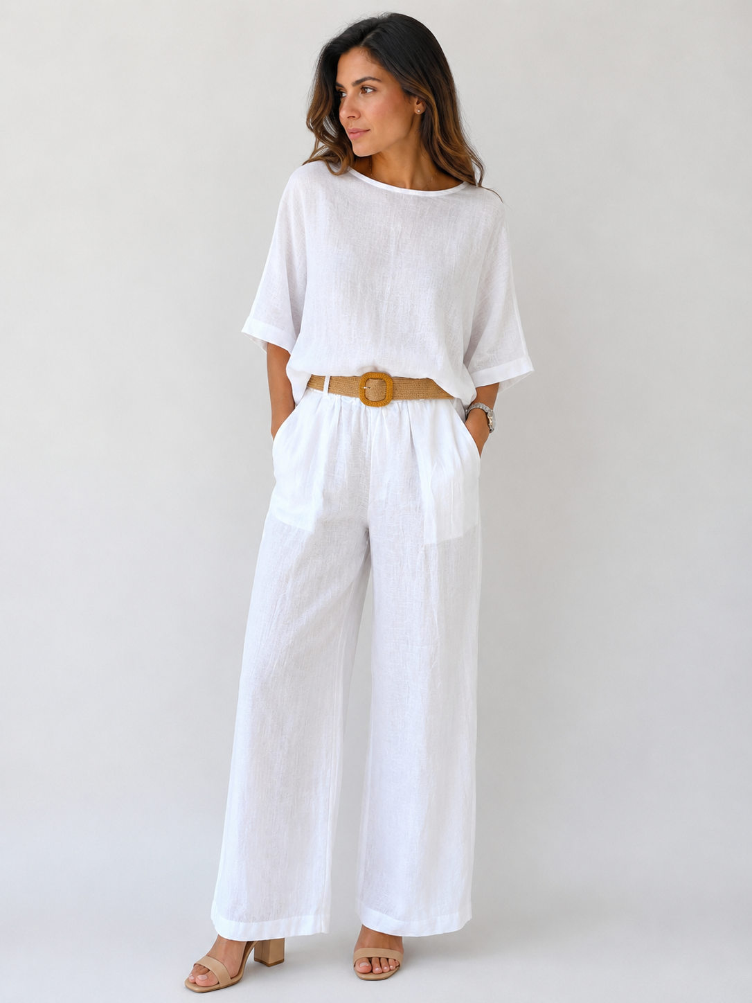Pantalon large en lin souple