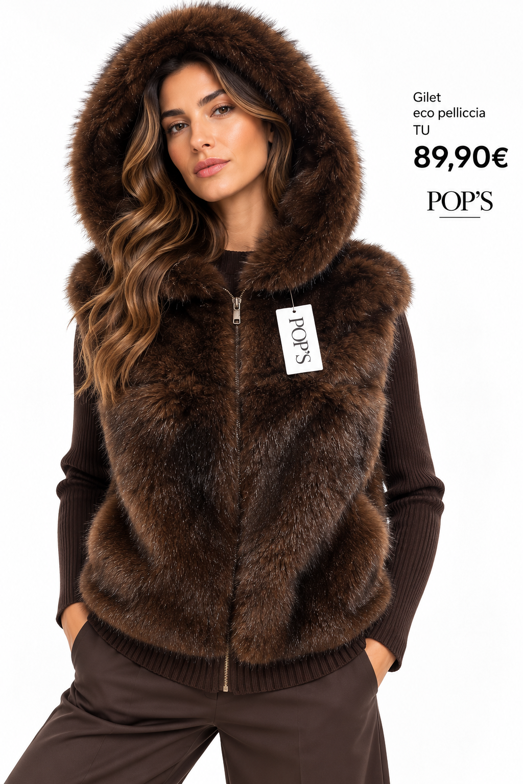 Gilet eco pelliccia con maniche in maglia
