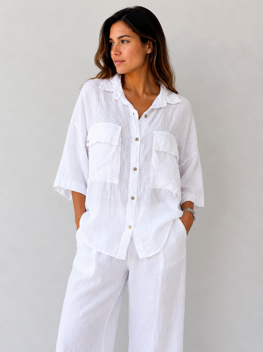 Camicia con tasche in puro lino