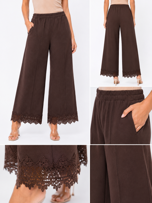 Pantalone cotone con pizzo